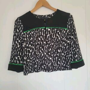 Madison Leigh Women Black White Cardigan Shrug Size 6 Medium 3/4 Sleeve Made US